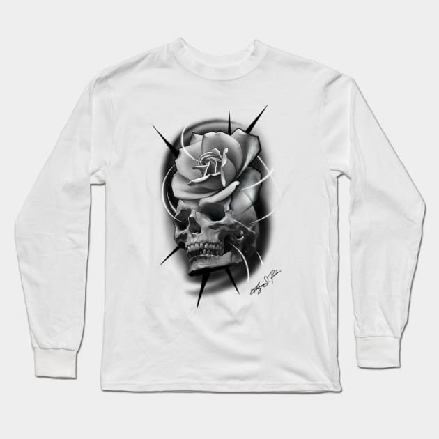 Rose Skull Long Sleeve T-Shirt by Lazrartist